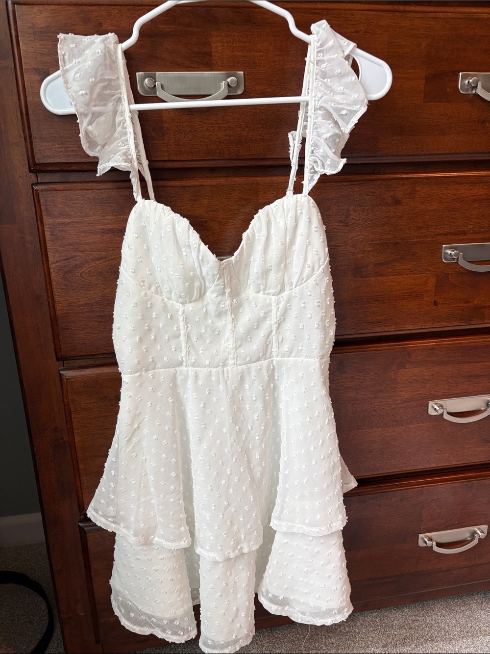 White Ruffled Mini Dress, XS